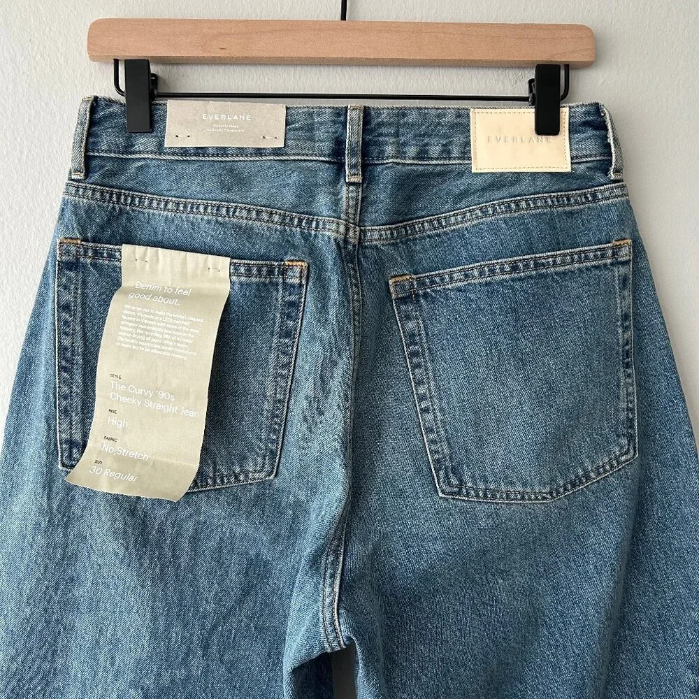 NWT Everlane The Curvy 90's Cheeky Straight Jean Light Wash Denim Size 30 Womens